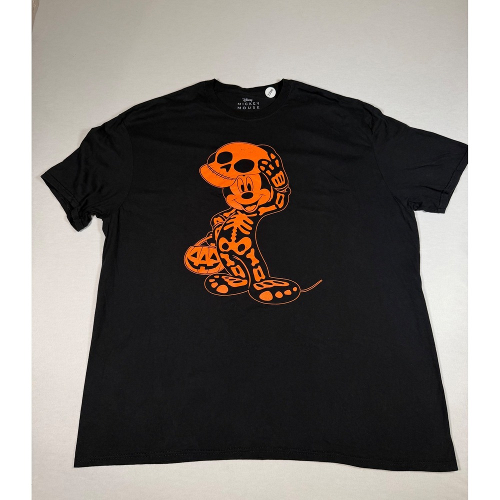 Disney Mickey Mouse Halloween Skeleton T-Shirt Black Orange Mens 3XL 1056